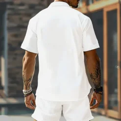 New OUKU Men's Geometry Ethnic 2pcs Shirts Sets Summer Hawaiian Shirt Short Sleeve Short Pants Turndown Vacation Hawaiian Outdoor Holiday Buttons Pocket Print Summer All Seasons White Green
