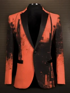 Outlet OUKU Men's Geometry Long Sleeve Turndown Business Abstract Work Wear to work Going out Buttons Print Multi Pocket Orange