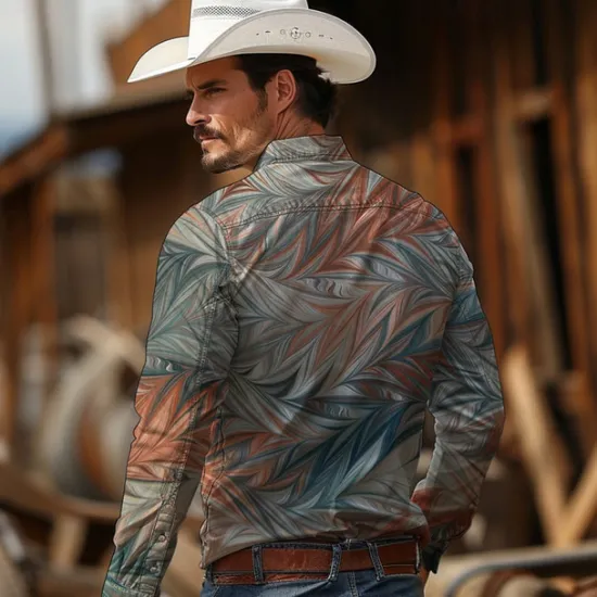 Clearance OUKU Men's Geometry Western Shirt Cowboy Shirt Long Sleeve Vintage Western Style Tribal Outdoor Vacation Horse Race Spring & Summer Turndown Print Button-Down Burgundy Blue