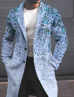 Discount OUKU Men's Geometry Winter Coat Overcoat Coat Warm Breathable Comfortable Fashion Streetwear Business Work Wear to work Going out Pocket Print Fall & Winter Turndown Long Sleeve Yellow Pink Blue