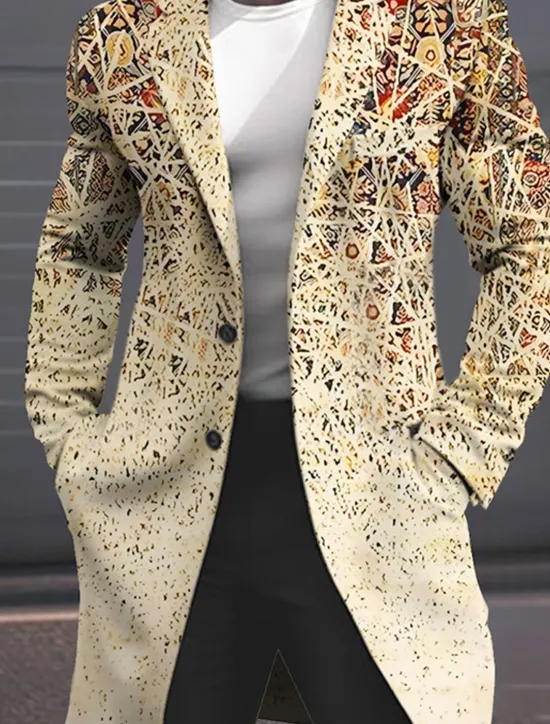 Discount OUKU Men's Geometry Winter Coat Overcoat Coat Warm Breathable Comfortable Fashion Streetwear Business Work Wear to work Going out Pocket Print Fall & Winter Turndown Long Sleeve Yellow Pink Blue