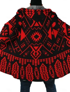 Discount OUKU Men's Geometry Winter Coat Fleece Jacket Coat Warm Breathable Comfortable Streetwear Sport Ethnic Style Sports & Outdoor Daily Wear Going out Zipper Pocket Print Fall & Winter Hoodie Long Sleeve
