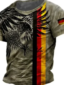 Discount OUKU Men's German Flag T Shirt Short Sleeve T shirt 3D Print Crew Neck Shirt Retro Vintage Vintage Retro Casual Daily Brown Green Gray Summer Spring Clothing Apparel S M L XL XXL XXXL