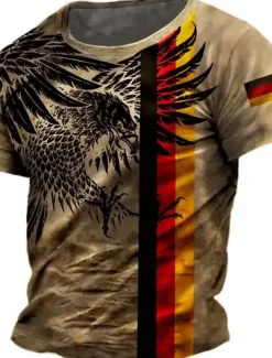 Discount OUKU Men's German Flag T Shirt Short Sleeve T shirt 3D Print Crew Neck Shirt Retro Vintage Vintage Retro Casual Daily Brown Green Gray Summer Spring Clothing Apparel S M L XL XXL XXXL
