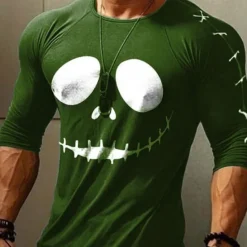 Online OUKU Men's Ghost Graphic Prints T Shirt Graphic Tee Raglan T Shirt Long Sleeve T shirt 3D Print Crew Neck Shirt Designer Casual Halloween Outdoor Vacation Daily White Burgundy Green Spring & Fall