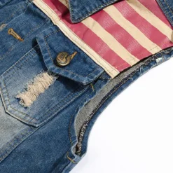 Sale OUKU Men's Gilet Denim Vest Daily Wear Vacation Going out Fashion Basic Spring & Fall Button Pocket Cotton Blend Comfortable National Flag Single Breasted Lapel Regular Fit Vest Blue