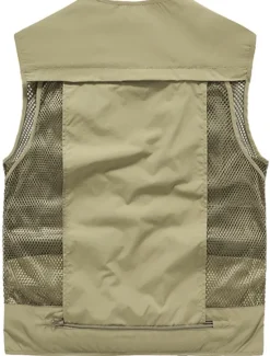 New OUKU Men's Gilet Fishing Vest Hiking Vest Outdoor Street Fishing Racing Sporty Casual Summer Fall Pocket Full Zip Polyester Breathable Solid Color Zipper V Neck Regular Fit Black Army Green Red Navy Blue