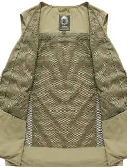 New OUKU Men's Gilet Fishing Vest Hiking Vest Outdoor Street Fishing Racing Sporty Casual Summer Fall Pocket Full Zip Polyester Breathable Solid Color Zipper V Neck Regular Fit Black Army Green Red Navy Blue