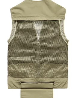 New OUKU Men's Gilet Fishing Vest Hiking Vest Outdoor Street Fishing Racing Sporty Casual Summer Fall Pocket Full Zip Polyester Breathable Solid Color Zipper V Neck Regular Fit Black Army Green Red Navy Blue