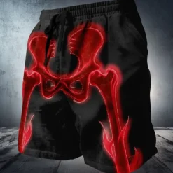New OUKU Men's Glow in the Dark Bone Skeleton Sweat Shorts Beach Shorts Terry Shorts Mid Waist Dark Punk Gothic Style Holiday 3D Print with Side Pocket Elastic Drawstring Waist Designer Clothing Apparel