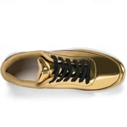 Clearance OUKU Men's Gold Metallic Low-Top Sneakers – Stylish Lace-Up Shoes with White Non-Slip Sole for Casual and Party Wear