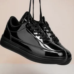 Clearance OUKU Men's Gold Metallic Low-Top Sneakers – Stylish Lace-Up Shoes with White Non-Slip Sole for Casual and Party Wear