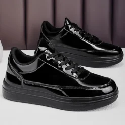 Clearance OUKU Men's Gold Metallic Low-Top Sneakers – Stylish Lace-Up Shoes with White Non-Slip Sole for Casual and Party Wear