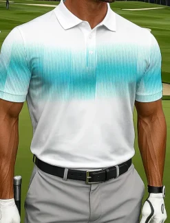 Discount OUKU Men's Golf Line Polo Sports Polo Shirts Short Sleeve Polo Shirts Collared Shirts Sportswear Casual Athleisure Outdoor clothing Daily Wear 3D Print Buttons Summer Blue Green Gray