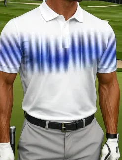 Discount OUKU Men's Golf Line Polo Sports Polo Shirts Short Sleeve Polo Shirts Collared Shirts Sportswear Casual Athleisure Outdoor clothing Daily Wear 3D Print Buttons Summer Blue Green Gray