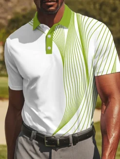 Outlet OUKU Men's Golf Line Polo Sports Polo Shirts Short Sleeve Polo Shirts Collared Shirts Casual Athleisure Buttons Summer Black Red Blue