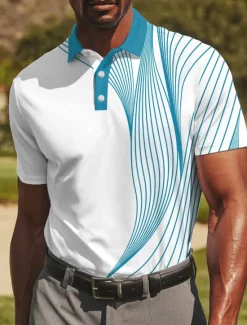 Outlet OUKU Men's Golf Line Polo Sports Polo Shirts Short Sleeve Polo Shirts Collared Shirts Casual Athleisure Buttons Summer Black Red Blue