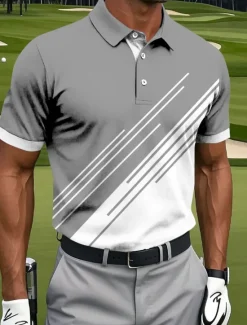 Hot OUKU Men's Golf Line Polo Sports Polo Shirts Short Sleeve Polo Shirts Collared Shirts Casual Athleisure Buttons Summer Black Pink Blue