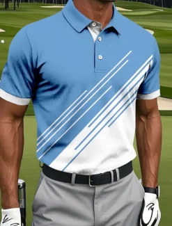 Hot OUKU Men's Golf Line Polo Sports Polo Shirts Short Sleeve Polo Shirts Collared Shirts Casual Athleisure Buttons Summer Black Pink Blue