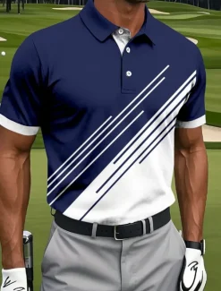 Hot OUKU Men's Golf Line Polo Sports Polo Shirts Short Sleeve Polo Shirts Collared Shirts Casual Athleisure Buttons Summer Black Pink Blue