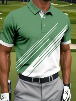 Hot OUKU Men's Golf Line Polo Sports Polo Shirts Short Sleeve Polo Shirts Collared Shirts Casual Athleisure Buttons Summer Black Pink Blue