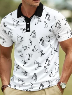 Clearance OUKU Men's Golf Polo Sports Polo Shirts Short Sleeve Polo Shirts Collared Shirts Casual Athleisure Buttons Summer Black White