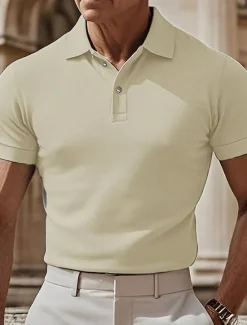 Online OUKU Men's Golf Polos Shirts Work Casual Lapel Short Sleeve Basic Modern Plain Buttons Summer Spring Regular Fit Black White Navy Blue sky blue Dark Green Khaki Golf Polos Shirts