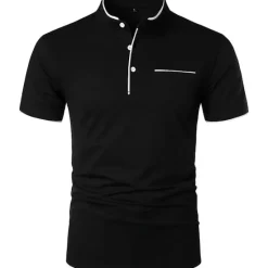 Outlet OUKU Men's Golf Shirt Banded Collar Shirt Casual Holiday Stand Collar Banded Collar Short Sleeve Fashion Basic Plain Button Summer Regular Fit Navy Black White Burgundy Golf Shirt