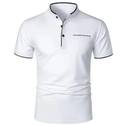 Outlet OUKU Men's Golf Shirt Banded Collar Shirt Casual Holiday Stand Collar Banded Collar Short Sleeve Fashion Basic Plain Button Summer Regular Fit Navy Black White Burgundy Golf Shirt