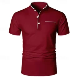 Outlet OUKU Men's Golf Shirt Banded Collar Shirt Casual Holiday Stand Collar Banded Collar Short Sleeve Fashion Basic Plain Button Summer Regular Fit Navy Black White Burgundy Golf Shirt