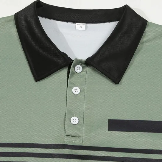 Sale OUKU Men's Golf Shirt Golf Polo Work Casual Lapel Long Sleeve Basic Modern Stripes Button Pocket Spring & Fall Regular Fit Pumpkin Pink Red Green Khaki Gray Golf Shirt