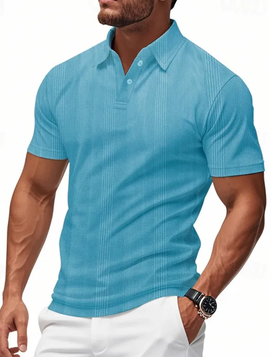 Online OUKU Men's Golf Shirt Golf Polos Shirts Work Casual Lapel Short Sleeve Basic Modern Plain Patchwork Buttons Summer Regular Fit claret Black White Light Grey Khaki Light Blue Golf Shirt