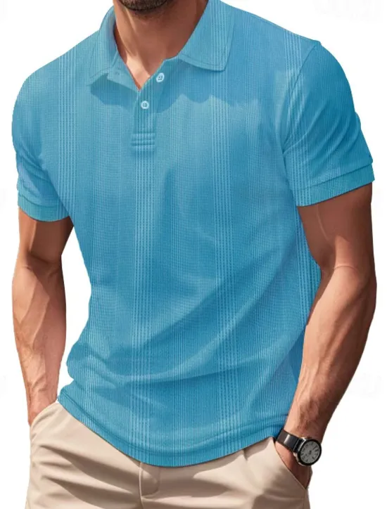 Online OUKU Men's Golf Shirt Golf Polos Shirts Work Casual Lapel Short Sleeve Basic Modern Plain Patchwork Buttons Summer Regular Fit claret Black White Light Grey Khaki Light Blue Golf Shirt