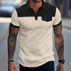 Clearance OUKU Men's Golf Shirt Golf Polos Shirts Work Casual Lapel Short Sleeve Basic Modern Color Block Patchwork Buttons Summer Spring Regular Fit Wine Green Khaki Gray Golf Shirt