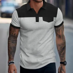 Clearance OUKU Men's Golf Shirt Golf Polos Shirts Work Casual Lapel Short Sleeve Basic Modern Color Block Patchwork Buttons Summer Spring Regular Fit Wine Green Khaki Gray Golf Shirt