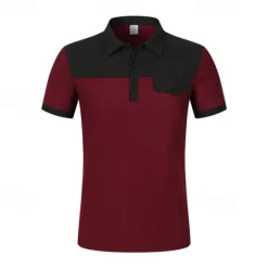 Clearance OUKU Men's Golf Shirt Golf Polos Shirts Work Casual Lapel Short Sleeve Basic Modern Color Block Patchwork Buttons Summer Spring Regular Fit Wine Green Khaki Gray Golf Shirt