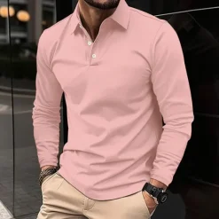 OUKU Men's Golf Shirt Golf Polo Work Casual Lapel Long Sleeve Basic Modern Plain Button Spring & Fall Regular Fit Wine Black White Pink Navy Blue Green Golf Shirt