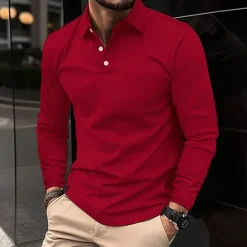 OUKU Men's Golf Shirt Golf Polo Work Casual Lapel Long Sleeve Basic Modern Plain Button Spring & Fall Regular Fit Wine Black White Pink Navy Blue Green Golf Shirt