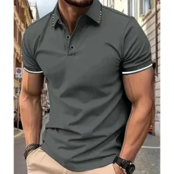 Outlet OUKU Men's Golf Shirt Golf Polo Work Casual Lapel Short Sleeve Basic Modern Color Block Patchwork Button Spring & Summer Regular Fit Wine Lake Blue Black White Pink Navy Blue Golf Shirt