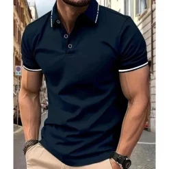 Outlet OUKU Men's Golf Shirt Golf Polo Work Casual Lapel Short Sleeve Basic Modern Color Block Patchwork Button Spring & Summer Regular Fit Wine Lake Blue Black White Pink Navy Blue Golf Shirt