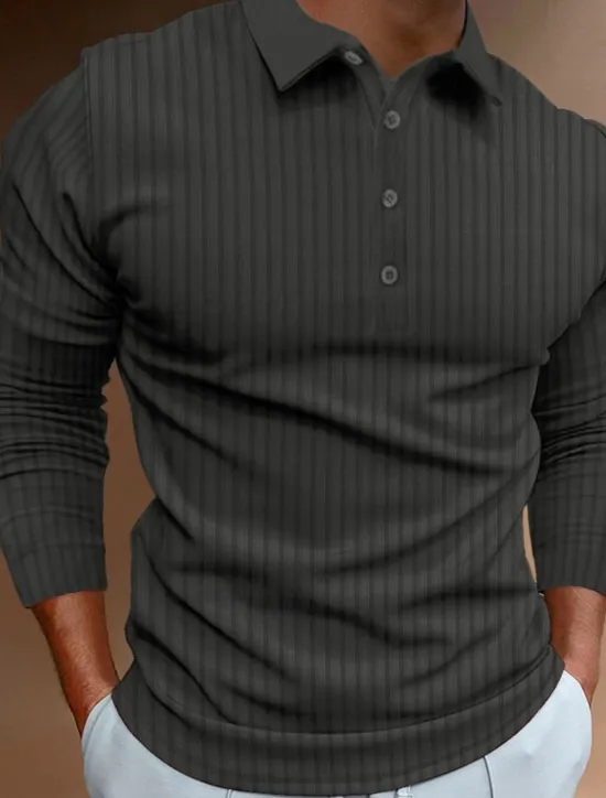 Sale OUKU Men's Golf Shirt Golf Polos Shirts Work Casual Lapel Long Sleeve Basic Modern Plain Jacquard Patchwork Buttons Spring & Fall Regular Fit Black White Yellow Red Navy Blue Dark Green Golf Shirt