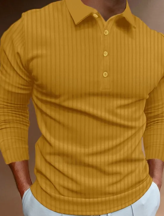 Sale OUKU Men's Golf Shirt Golf Polos Shirts Work Casual Lapel Long Sleeve Basic Modern Plain Jacquard Patchwork Buttons Spring & Fall Regular Fit Black White Yellow Red Navy Blue Dark Green Golf Shirt