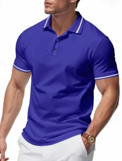 Discount OUKU Men's Golf Shirt Golf Polos Shirts Work Casual Lapel Short Sleeve Basic Modern Plain Patchwork Buttons Summer Regular Fit Black White Pink Red Navy Blue Emerald Green Golf Shirt