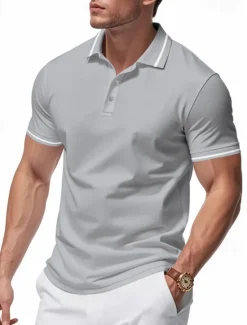 Discount OUKU Men's Golf Shirt Golf Polos Shirts Work Casual Lapel Short Sleeve Basic Modern Plain Patchwork Buttons Summer Regular Fit Black White Pink Red Navy Blue Emerald Green Golf Shirt