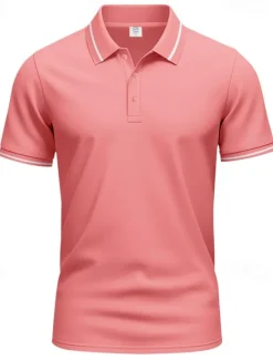 Discount OUKU Men's Golf Shirt Golf Polos Shirts Work Casual Lapel Short Sleeve Basic Modern Plain Patchwork Buttons Summer Regular Fit Black White Pink Red Navy Blue Emerald Green Golf Shirt