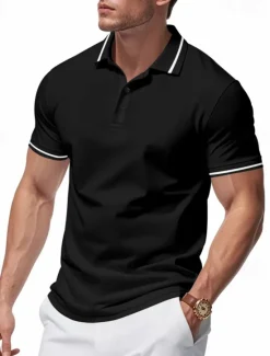 Discount OUKU Men's Golf Shirt Golf Polos Shirts Work Casual Lapel Short Sleeve Basic Modern Plain Patchwork Buttons Summer Regular Fit Black White Pink Red Navy Blue Emerald Green Golf Shirt