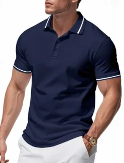 Discount OUKU Men's Golf Shirt Golf Polos Shirts Work Casual Lapel Short Sleeve Basic Modern Plain Patchwork Buttons Summer Regular Fit Black White Pink Red Navy Blue Emerald Green Golf Shirt