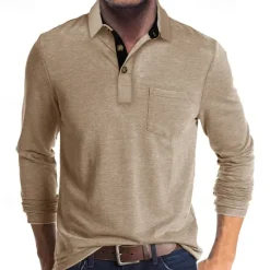OUKU Men's Golf Shirt Golf Polo Work Casual Lapel Long Sleeve Basic Modern Solid Color Button Pocket Spring & Fall Regular Fit Wine Apricot Black White Dark Red Yellow Golf Shirt