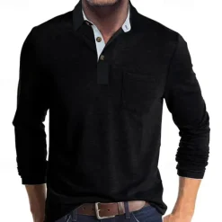 OUKU Men's Golf Shirt Golf Polo Work Casual Lapel Long Sleeve Basic Modern Solid Color Button Pocket Spring & Fall Regular Fit Wine Apricot Black White Dark Red Yellow Golf Shirt