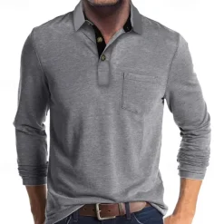 OUKU Men's Golf Shirt Golf Polo Work Casual Lapel Long Sleeve Basic Modern Solid Color Button Pocket Spring & Fall Regular Fit Wine Apricot Black White Dark Red Yellow Golf Shirt